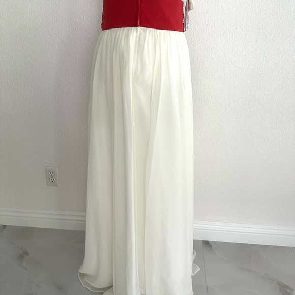 Alfred Angelo Strapless Long Gown with Red/Orange Sash NWT - Picture 5 of 6